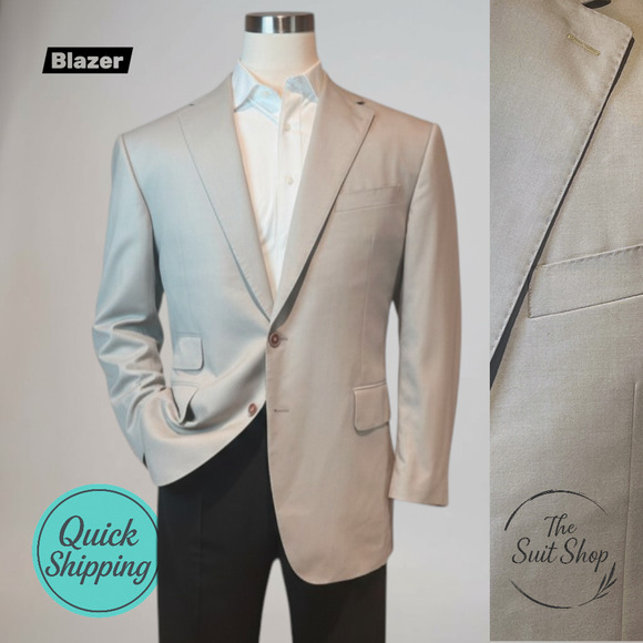 Bespoke Other - Custom Bespoke 48R Khaki Beige Blazer Sport Coat Jacket Loaded